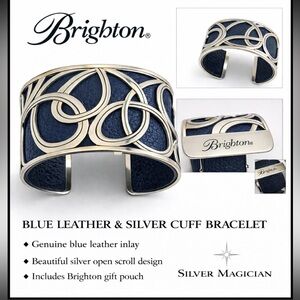 Brighton Silver and Blue Leather Cuff Bracelet w/Brighton gift Pouch Included